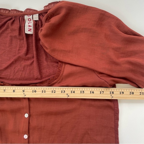 Anthropologie DOLAN left Coast Rust Orange Marilyn Ruffle Blouse Size Small - Picture 8 of 9